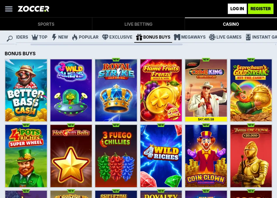 Zoccer Bonus Buys slot category