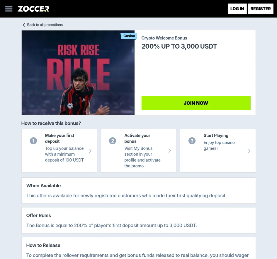 Zoccer crypto welcome bonus 200% up to 3,000 USDT