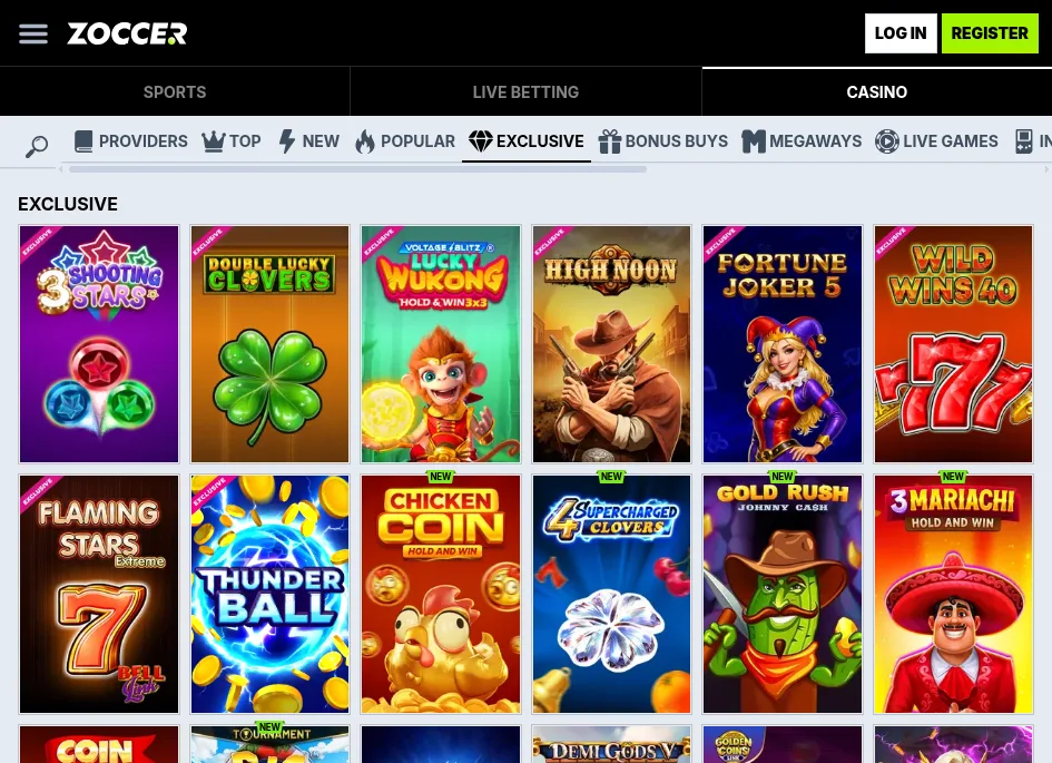 Zoccer Exclusive games grid