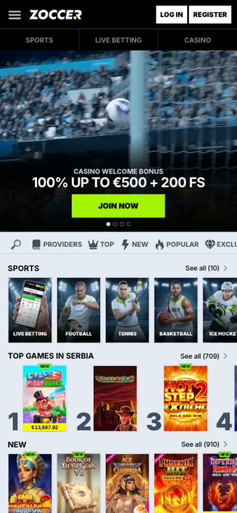 Zoccer casino mobile website on a phone