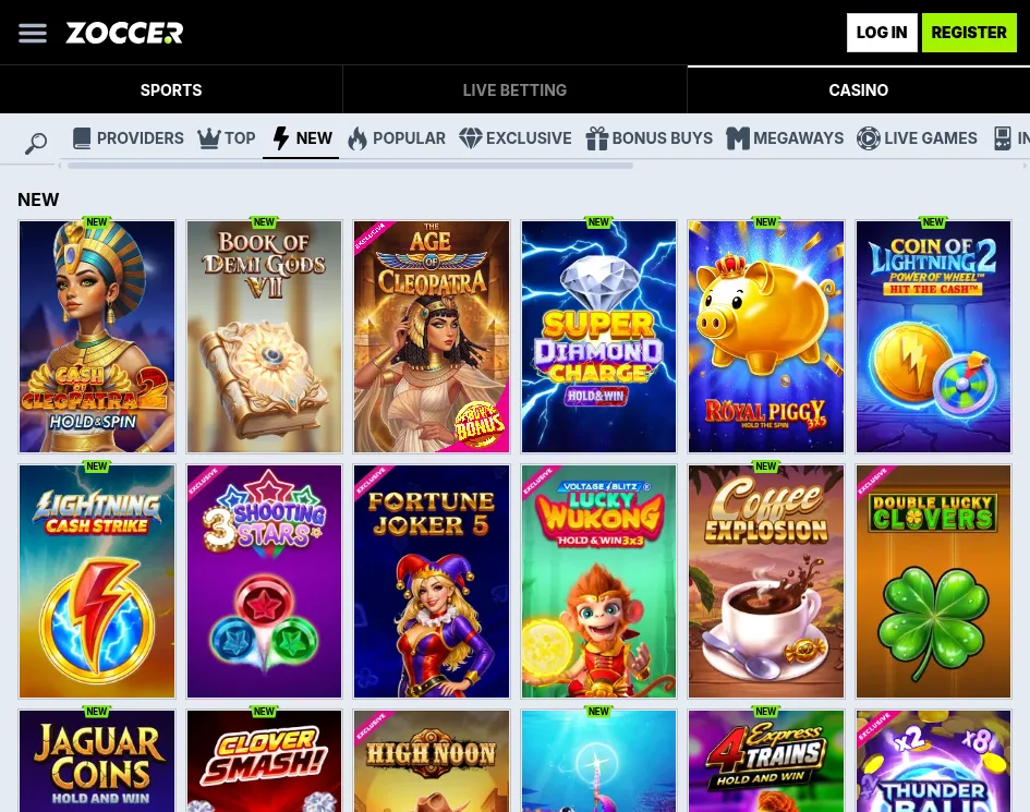 Zoccer New games category grid